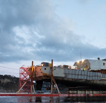 Fregatten KNM «Helge Ingstad» til kai på Ågotnes. (Foto: Emil Wenaas Larsen/Forsvaret)