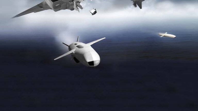 Grafisk illustrasjon av et JSM i luften sluppet fra et fly