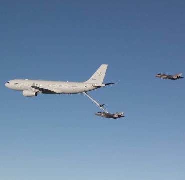 I 2021 gjennomførte for første gang F-35A lufttanking fra et Airbus A330 MRTT i den flernasjonale tankflåten. Foto: Forsvaret 